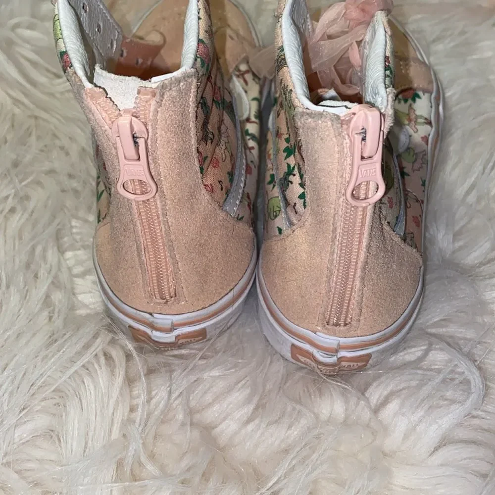 Vans Sk8 Hi top, Zip Sneakers, Pink Frog Princess Pattern Shoes size 3